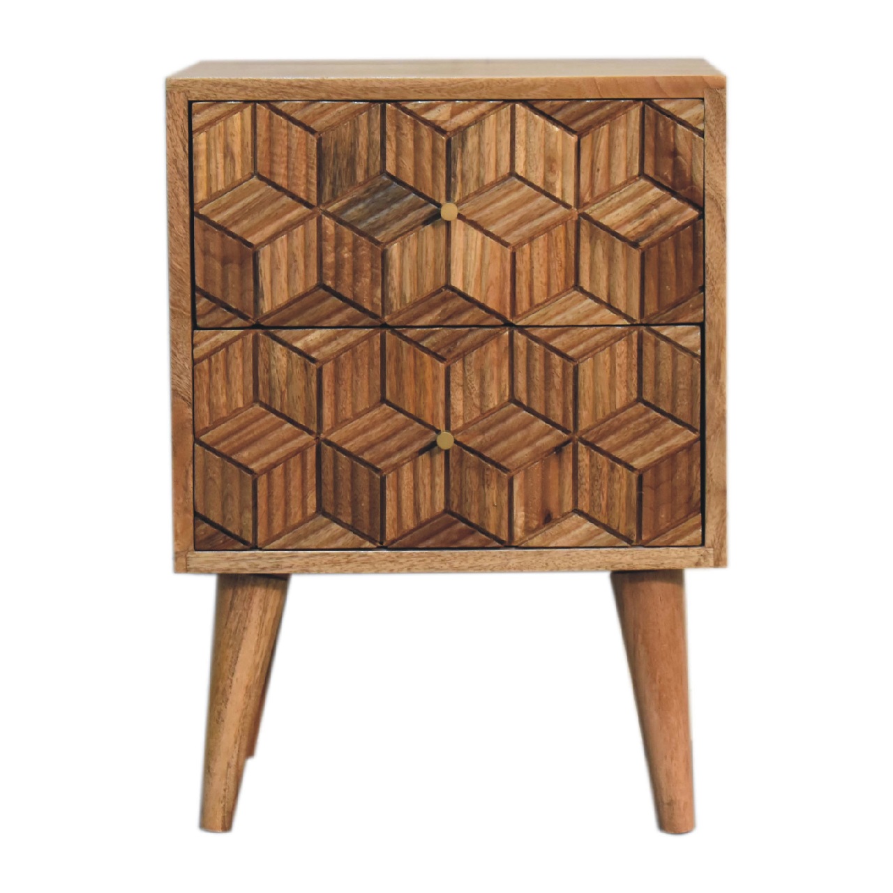 Solid Mango Wood Oak Finished Cubana Bedside - Image 2