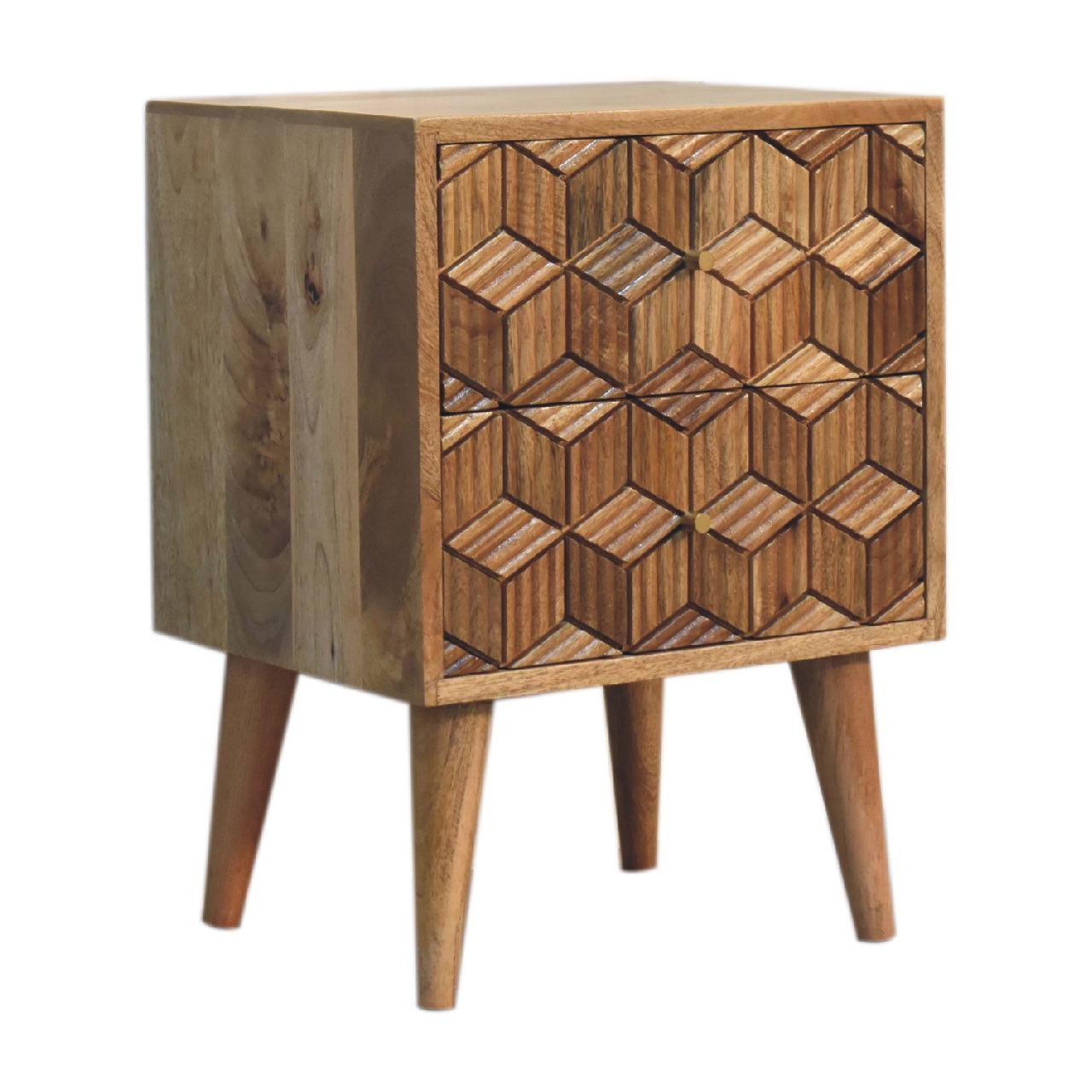 Solid Mango Wood Oak Finished Cubana Bedside - Image 3