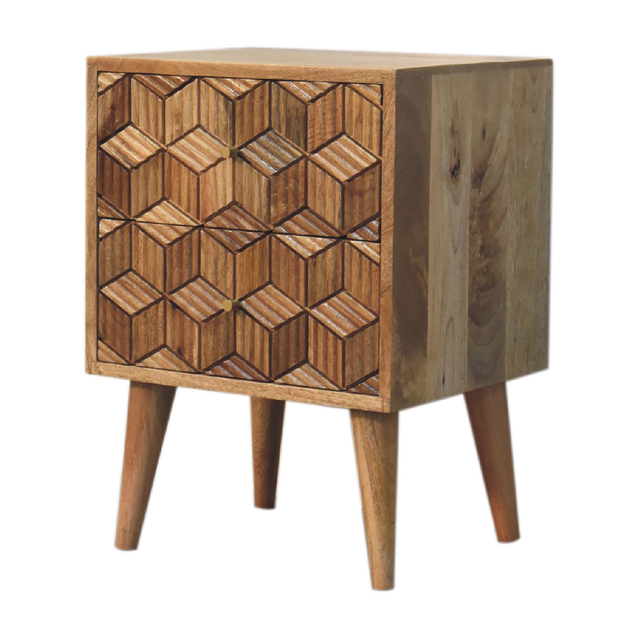Solid Mango Wood Oak Finished Cubana Bedside - Image 4