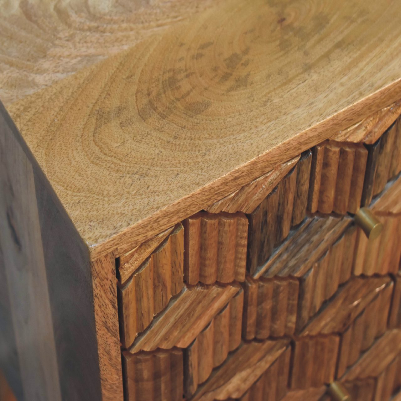 Solid Mango Wood Oak Finished Cubana Bedside - Image 6