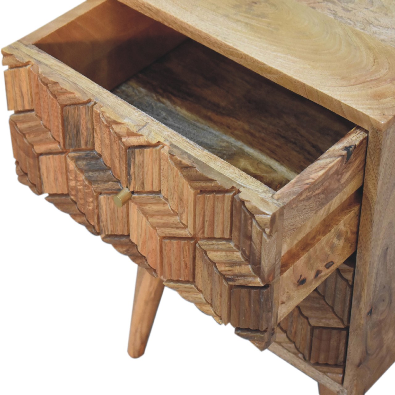 Solid Mango Wood Oak Finished Cubana Bedside - Image 7