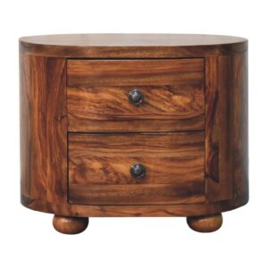 Solid Mango Wood Round Honey Bedside with Bun Feet