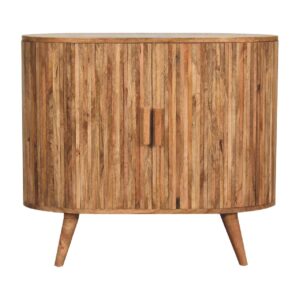 Solid Mango Wood Oak Finished Striped Door Cabinet with Storage