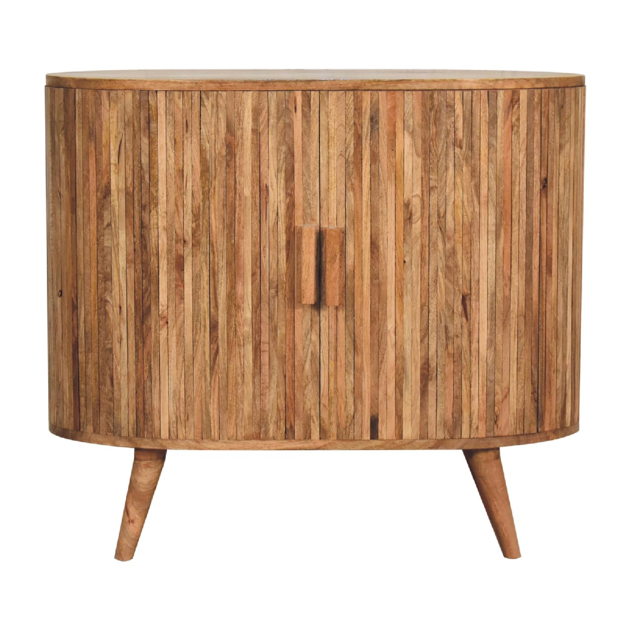 Solid Mango Wood Oak Finished Striped Door Cabinet with Storage