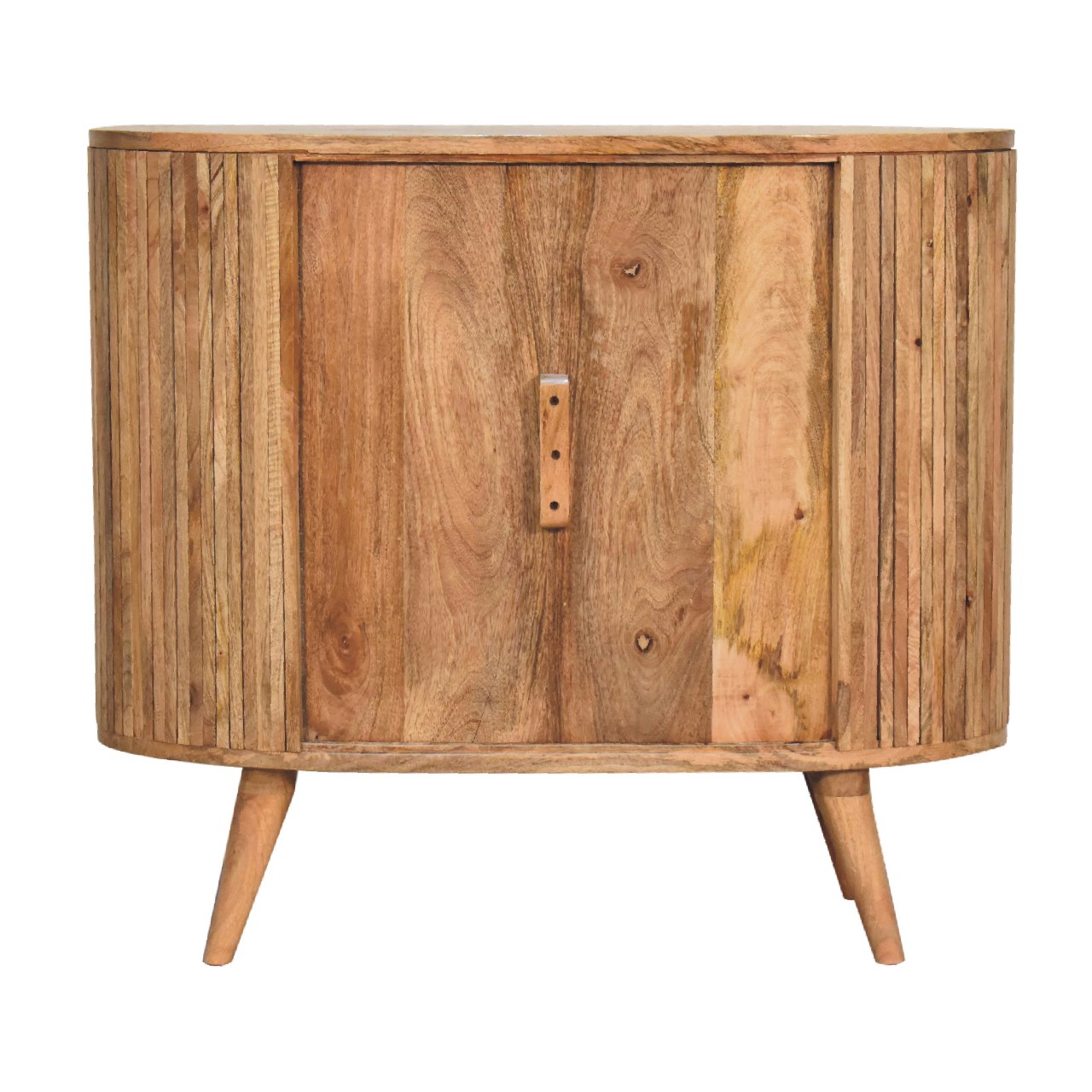 Solid Mango Wood Oak Finished Striped Door Cabinet with Storage - Image 10