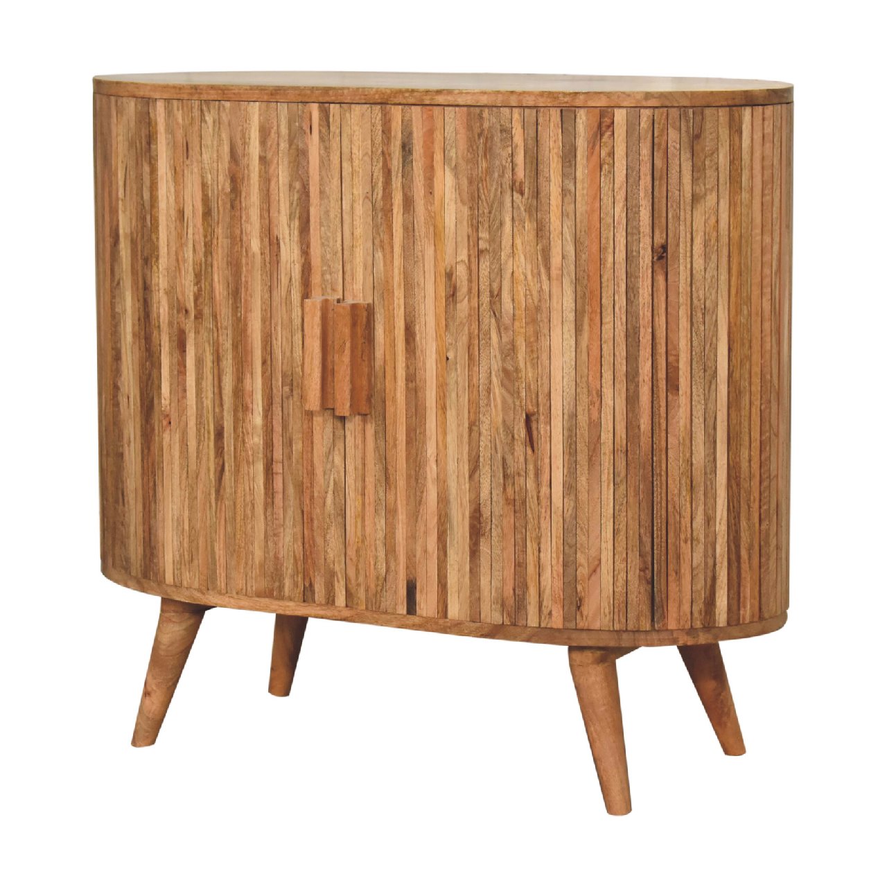 Solid Mango Wood Oak Finished Striped Door Cabinet with Storage - Image 2