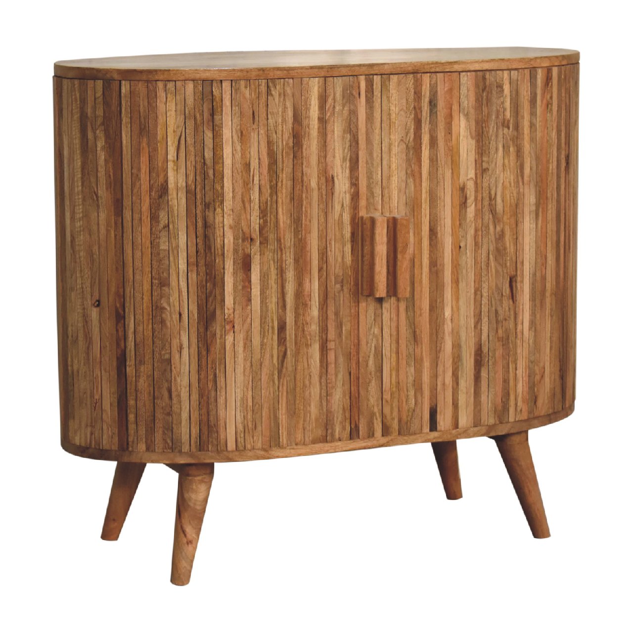 Solid Mango Wood Oak Finished Striped Door Cabinet with Storage - Image 3
