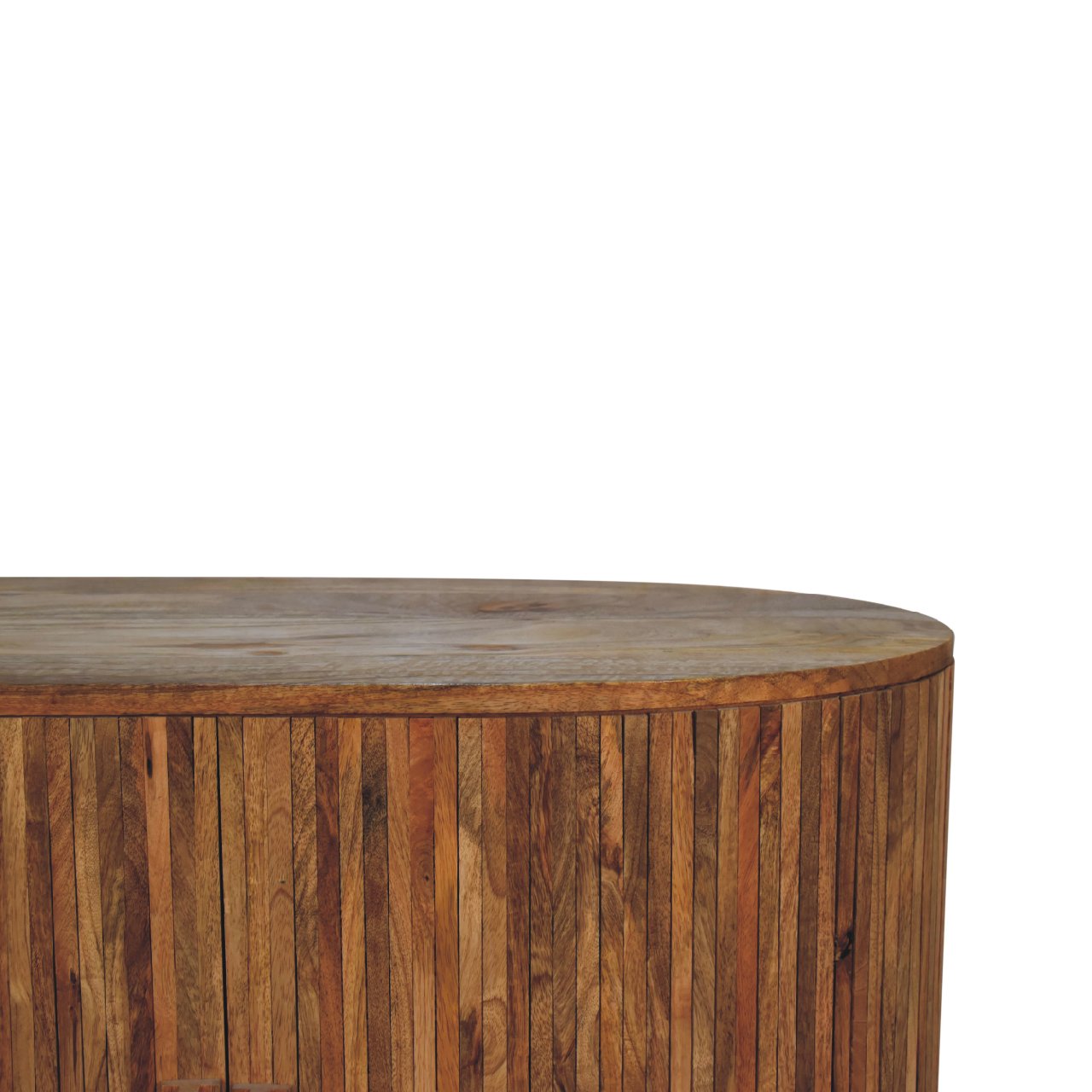 Solid Mango Wood Oak Finished Striped Door Cabinet with Storage - Image 4