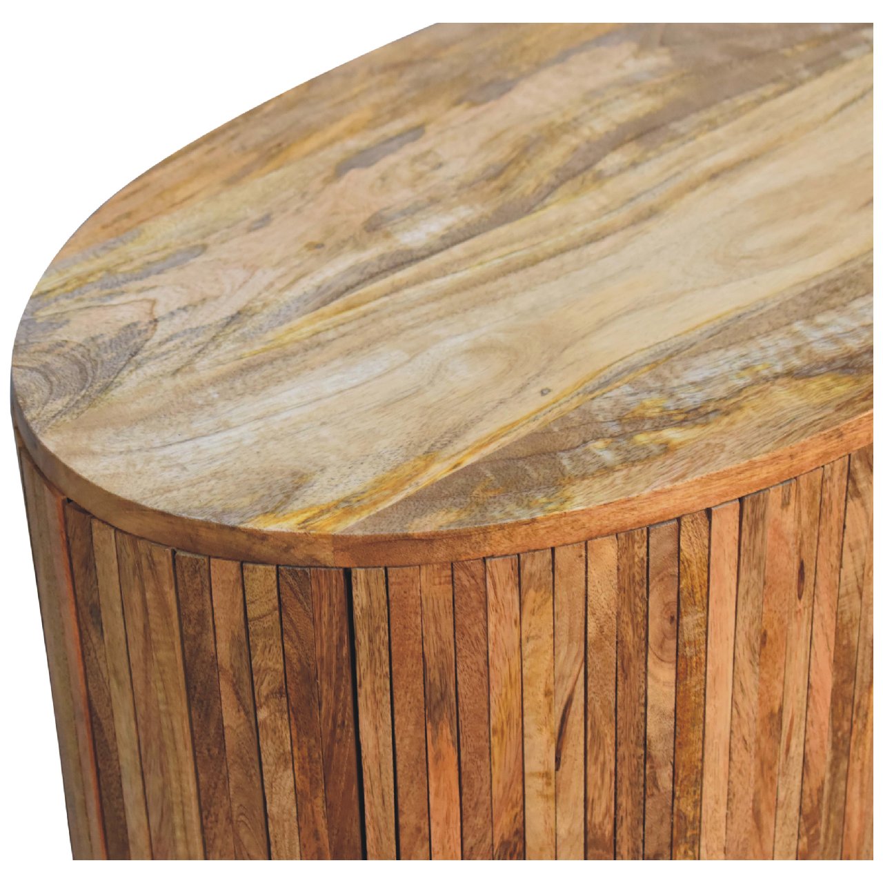 Solid Mango Wood Oak Finished Striped Door Cabinet with Storage - Image 5