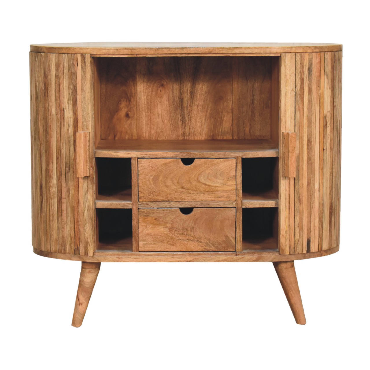 Solid Mango Wood Oak Finished Striped Door Cabinet with Storage - Image 6