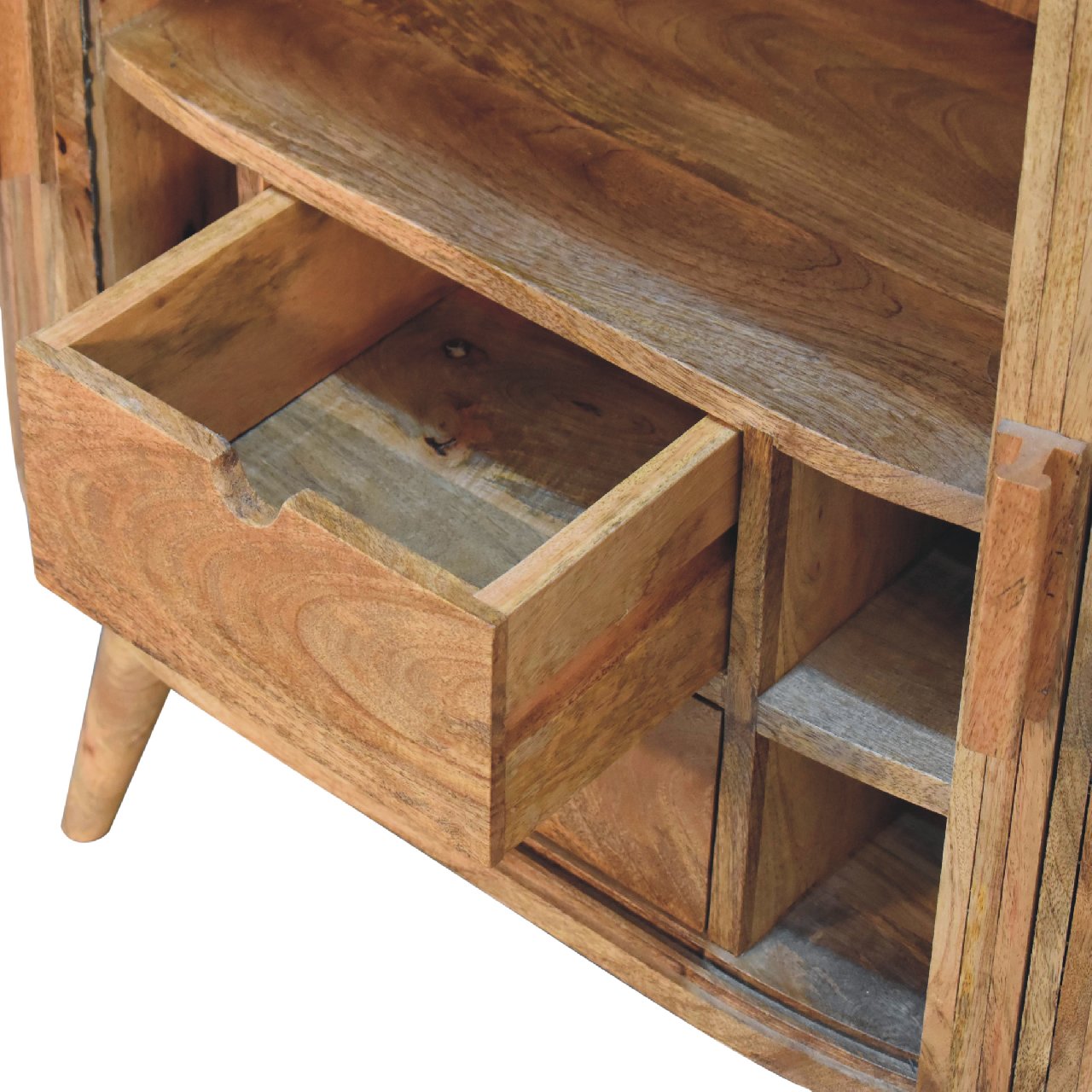 Solid Mango Wood Oak Finished Striped Door Cabinet with Storage - Image 7