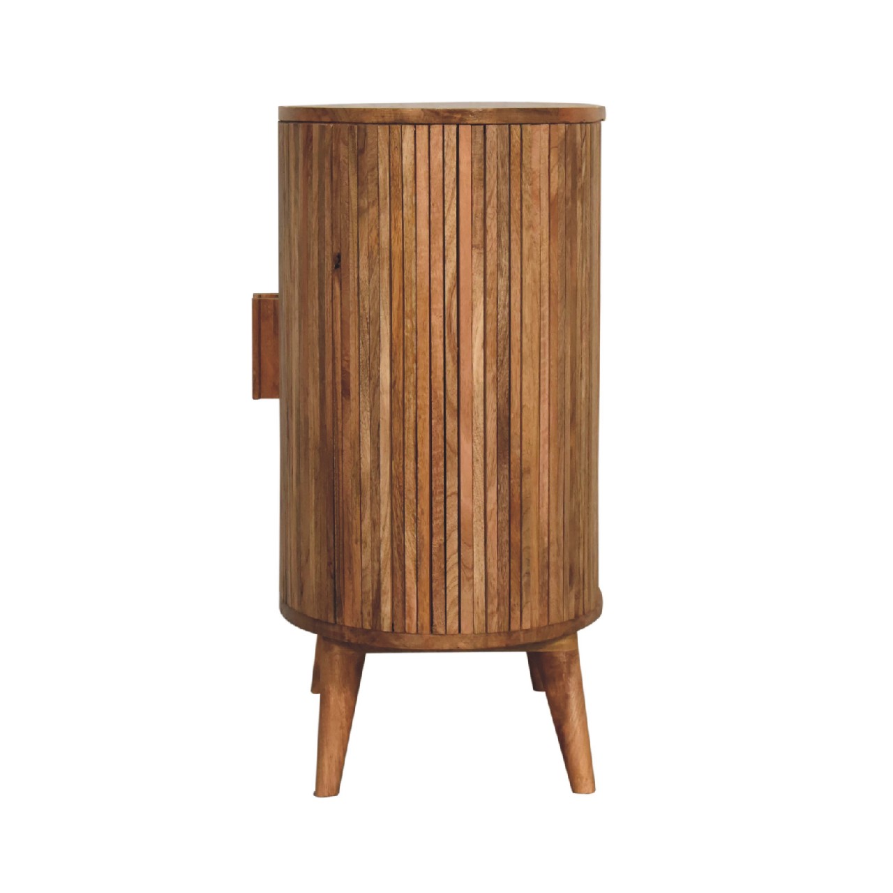 Solid Mango Wood Oak Finished Striped Door Cabinet with Storage - Image 9