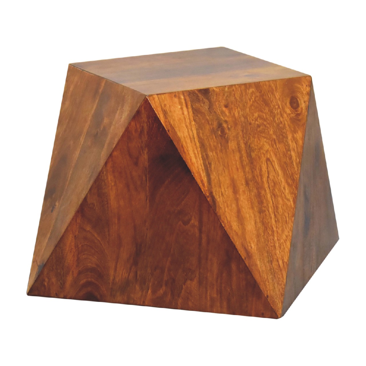 Solid Mango Wood Chestnut Finished Abstract Side Table - Image 2