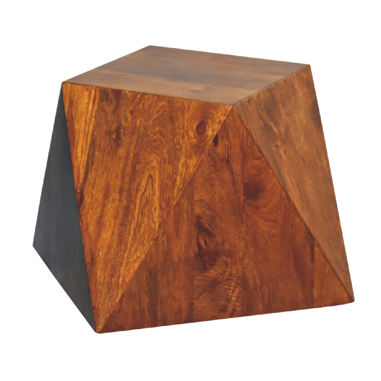 Solid Mango Wood Chestnut Finished Abstract Side Table - Image 3