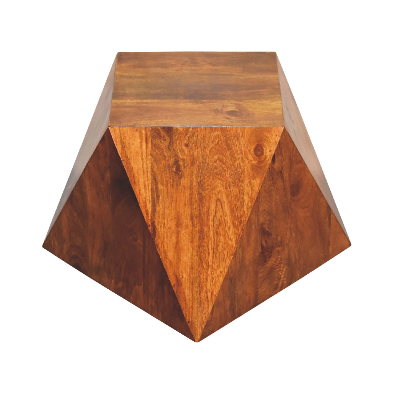 Solid Mango Wood Chestnut Finished Abstract Side Table - Image 4