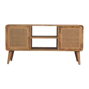 Solid Mango Wood Oak Finished 2 Woven Door Larissa Media Unit