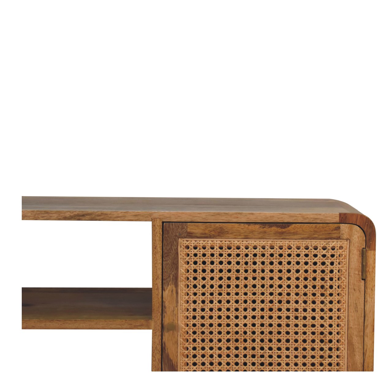 Solid Mango Wood Oak Finished 2 Woven Door Larissa Media Unit - Image 4