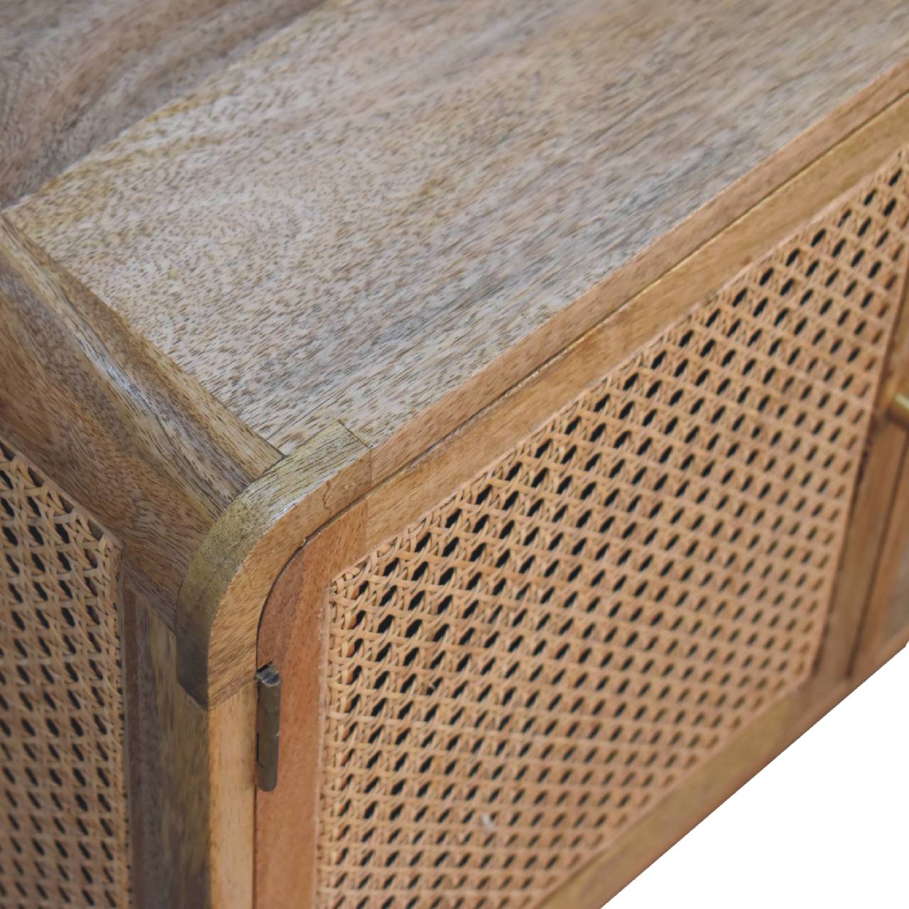 Solid Mango Wood Oak Finished 2 Woven Door Larissa Media Unit - Image 5