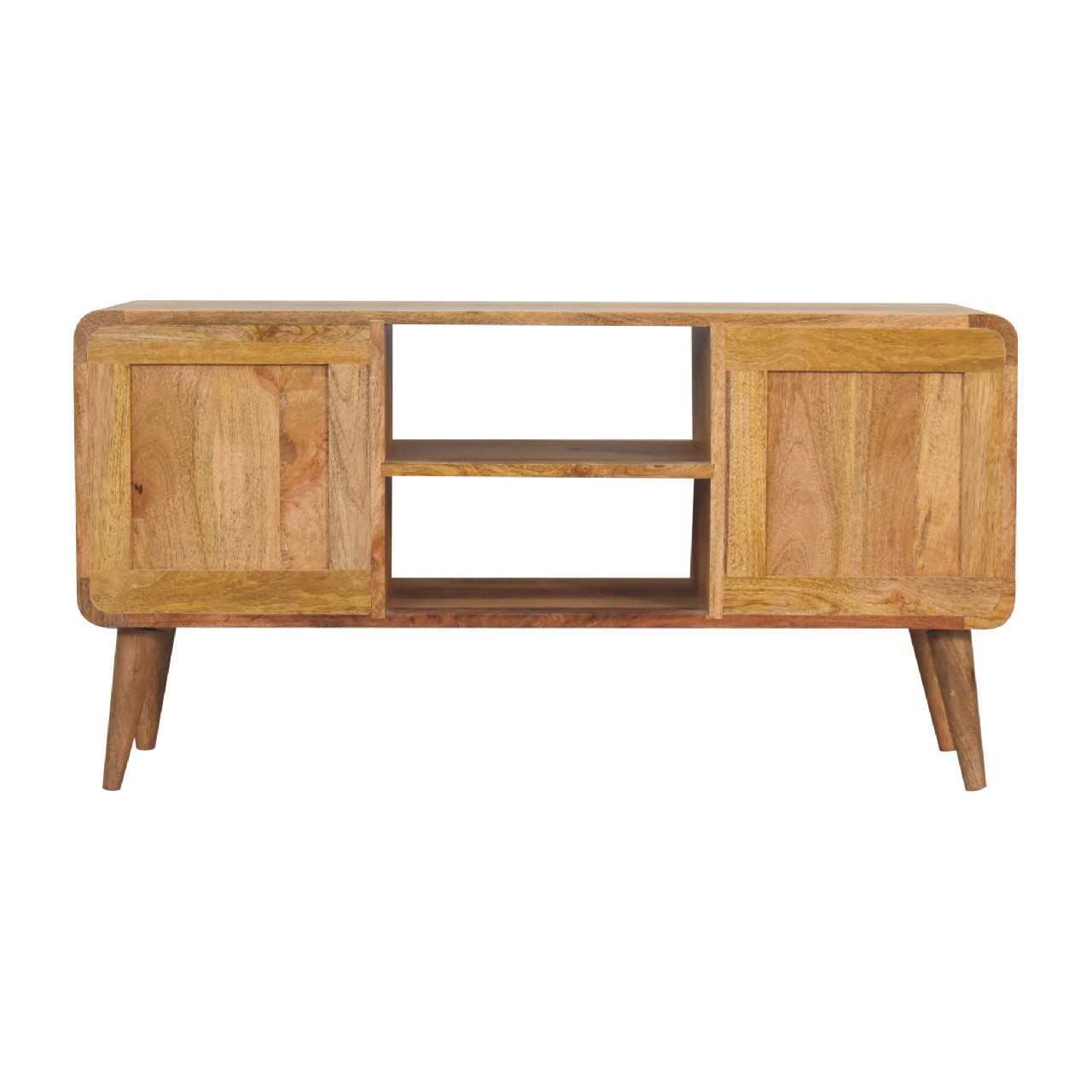 Solid Mango Wood Oak Finished 2 Woven Door Larissa Media Unit - Image 9