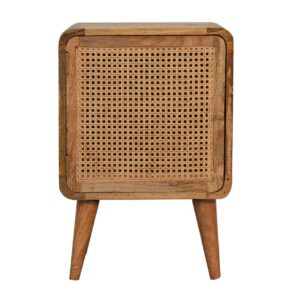 Solid Mango Wood Oak and Rattan Woven Door Bedside
