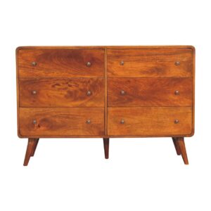Solid Mango Wood Chestnut Finished Curved 6 Drawer Chest