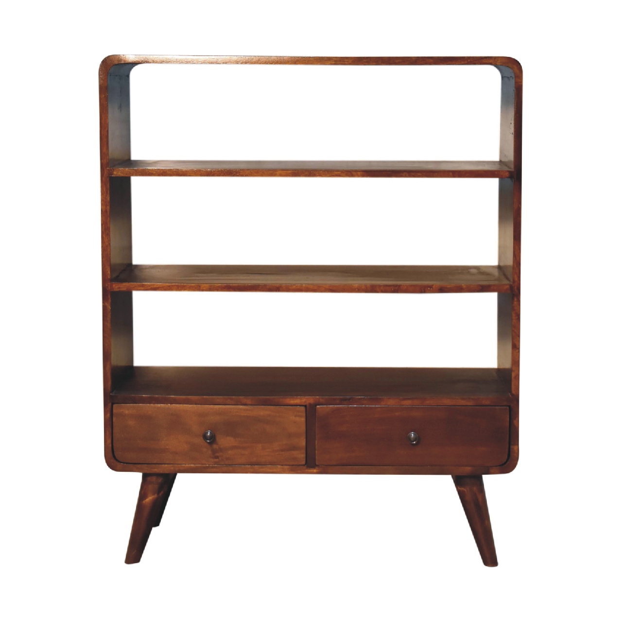 Solid Mango Wood Chestnut Finished 2 Drawer Bookcase