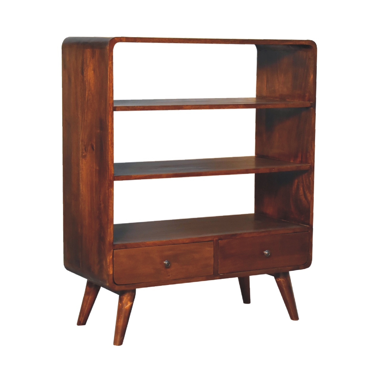 Solid Mango Wood Chestnut Finished 2 Drawer Bookcase - Image 2
