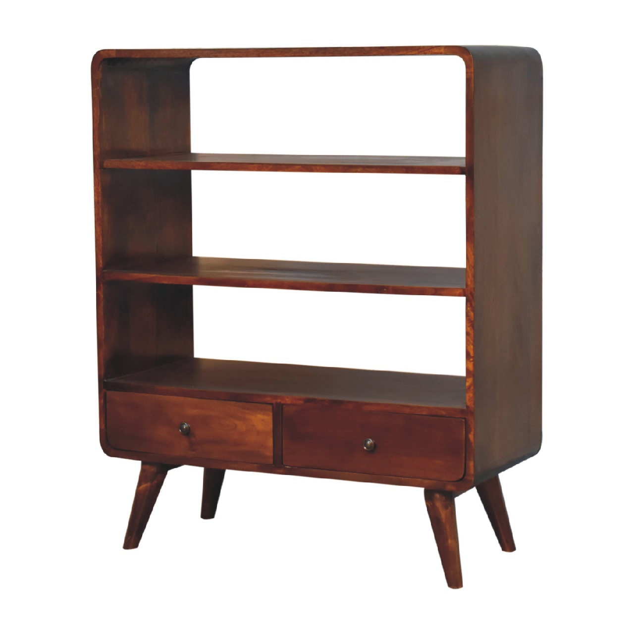 Solid Mango Wood Chestnut Finished 2 Drawer Bookcase - Image 3