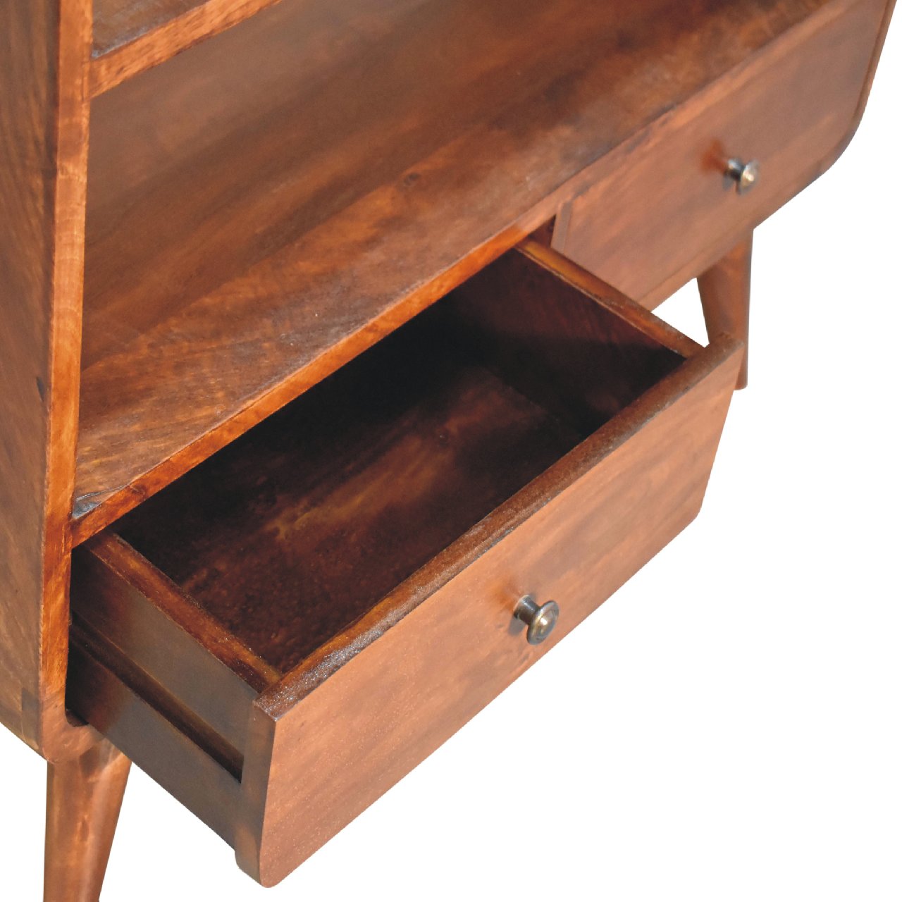 Solid Mango Wood Chestnut Finished 2 Drawer Bookcase - Image 6
