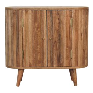 Solid Mango Wood Oak Finished Striped Door Cabinet