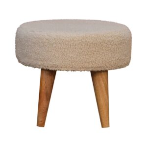 Solid Mango Wood Mango Wood Scandinavian Style Petite Cream Boucle Stool