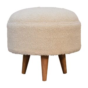 Solid Mango Wood Cream Boucle Rounded Footstool