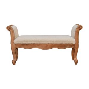 Solid Mango Wood Solid  Mango Wood Cream Boucle French Style Bench