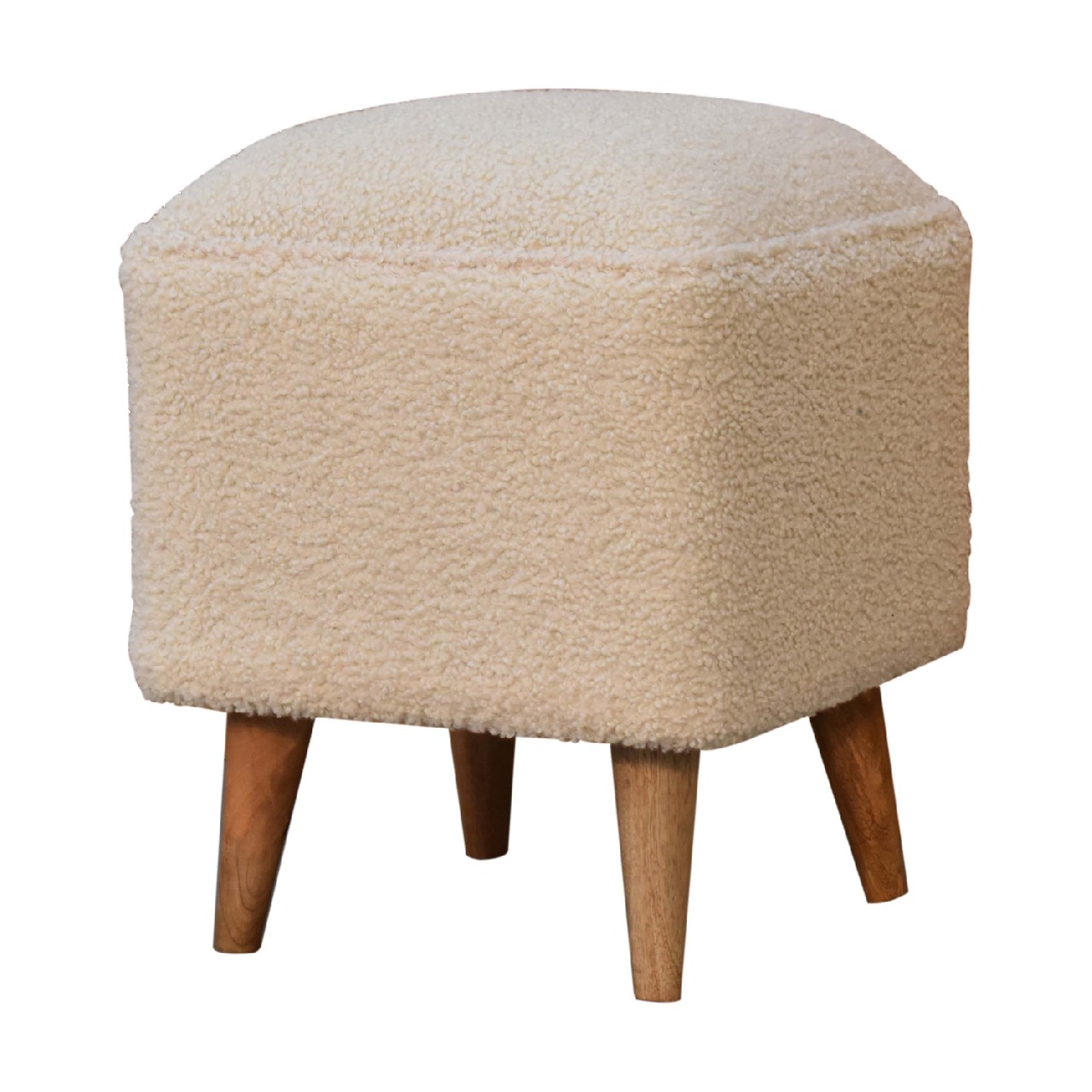 Solid Mango Wood Oak and Cream Boucle Squoval Bench - Image 2