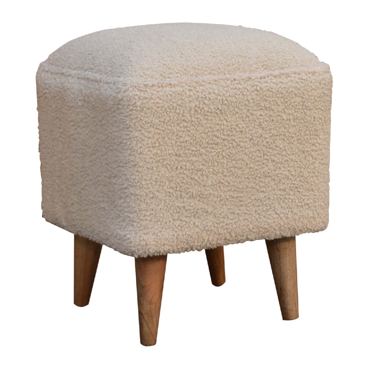 Solid Mango Wood Oak and Cream Boucle Squoval Bench - Image 3