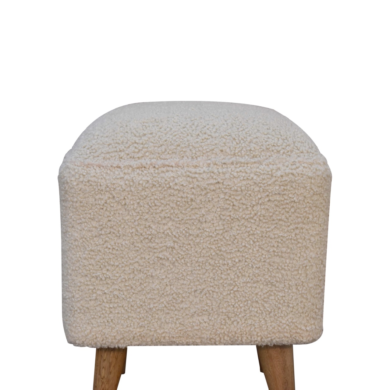 Solid Mango Wood Oak and Cream Boucle Squoval Bench - Image 4