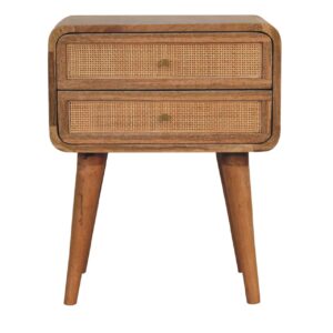 Solid Mango Wood Oak Finished with Rattan Doors Larrisa Bedside