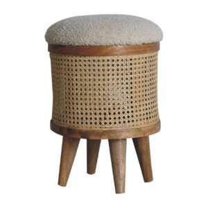 Solid Mango Wood Larissa Footstool with Boucle Seat