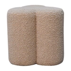 Solid Mango Wood Mud Boucle Clover Footstool