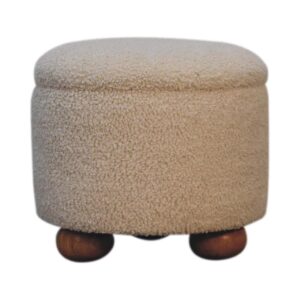 Solid Mango Wood Cream Boucle Storage Footstool