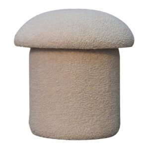 Solid Mango Wood Cream Boucle Mushroom Footstool