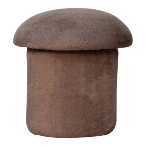 Solid Mango Wood Mocha Faux Fur Mushroom Footstool