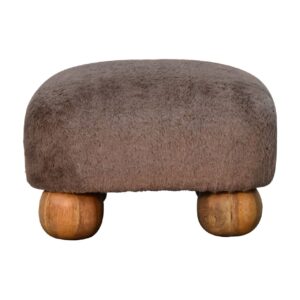 Solid Mango Wood Mocha Faux Fur Nordic Footstool