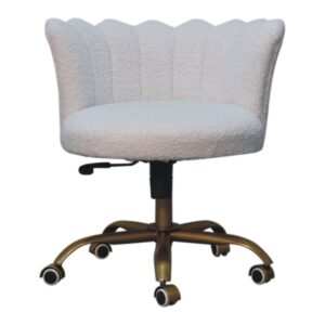 Solid Mango Wood White Boucle Swivel Chair
