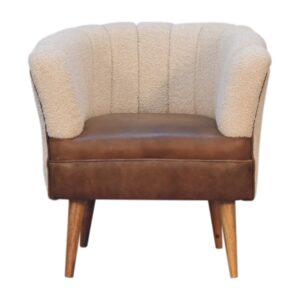 Solid Mango Wood Boucle Cream Buffalo Armchair