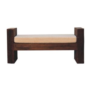 Solid Mango Wood Reclaimed Wood Chunky Cube Boucle Bench