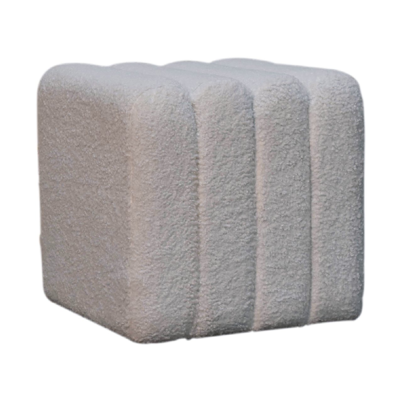 Solid Mango Wood White Boucle Wavy Stool - Image 2