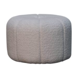 Solid Mango Wood White Boucle Circle Stool