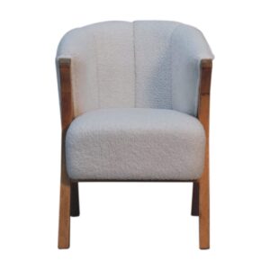 Solid Mango Wood White Boucle Minimalistic Chair