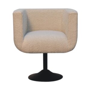 Solid Mango Wood Cream Boucle Swivel Chair